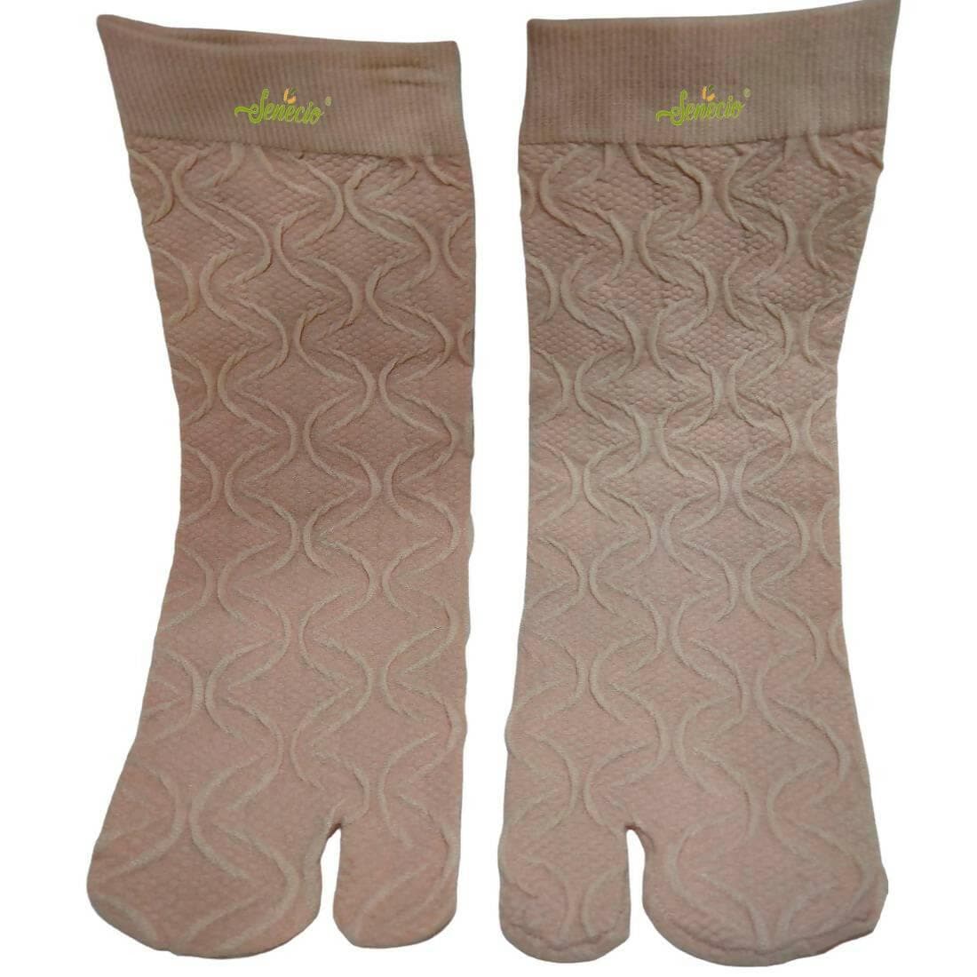 SENECIO Women's Ankle Length Double Knit Thumb Stretchable Woven Texture Socks (Beige) - HalfPe