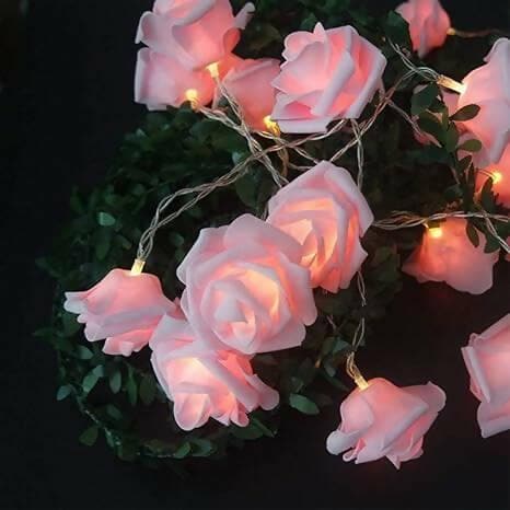 Pink Rose Flower LED string light (14 Rose) - HalfPe