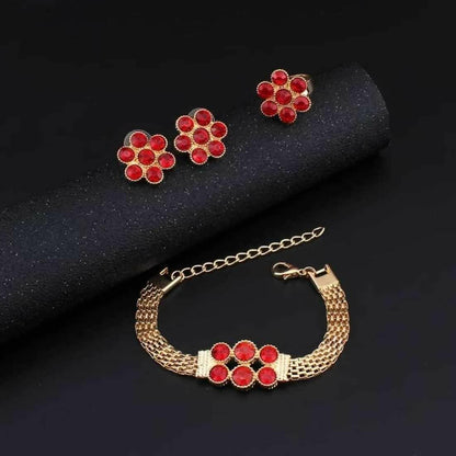 SENECIO Red Woven Pattern Popcorn Chain African Style Necklace,Earrings,Bracelet,Ring Set - HalfPe