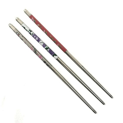 SENECIO Metal Bun/Juda Stick Floral Geometric Printed Colorful Chopstick Hair Stick(Pack Of 3) - HalfPe