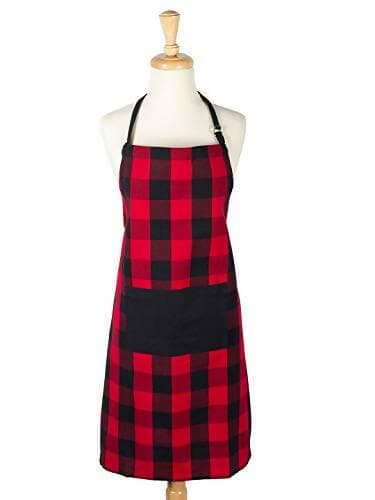 Lushomes Apron for Women, Checks Kitchen Apron for Men, Cooking Apron, apron for kitchen, kitchen dress for cooking, cotton apron for women, Size 70x80 cms, Colour Red and Black. - HalfPe