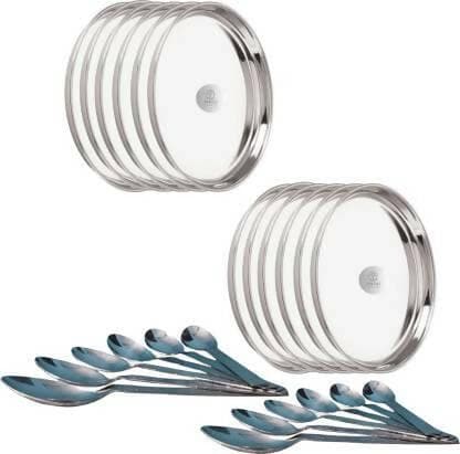 SHINI LIFESTYLE Steel Traditional Dinner Plate/ Khumcha Thali (Pack of 24) - HalfPe