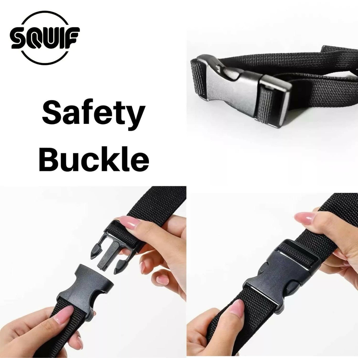 Squif Adjustable Nylon Dog Neck Collar with Safety Buckle, Metal D-Ring to Attach Leash| Dog Neck Belt (Black) | Size- M - HalfPe