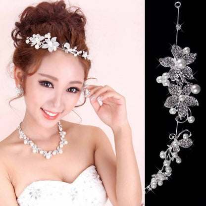 SENECIO Bridal Wedding Flower Crown Tiara Delicate Pearls Beauty Crystal Chic Headband Hair Clip Comb Jewelry - HalfPe