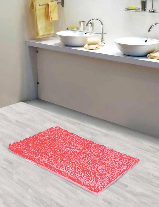 Lushomes bathroom mat, anti slip mat for bathroom floor, 1200 GSM Floor Mat with High Pile Microfiber, door mats for bathroom, kitchen mat (16 x 24 Inch, Single Pc, Pink) - HalfPe