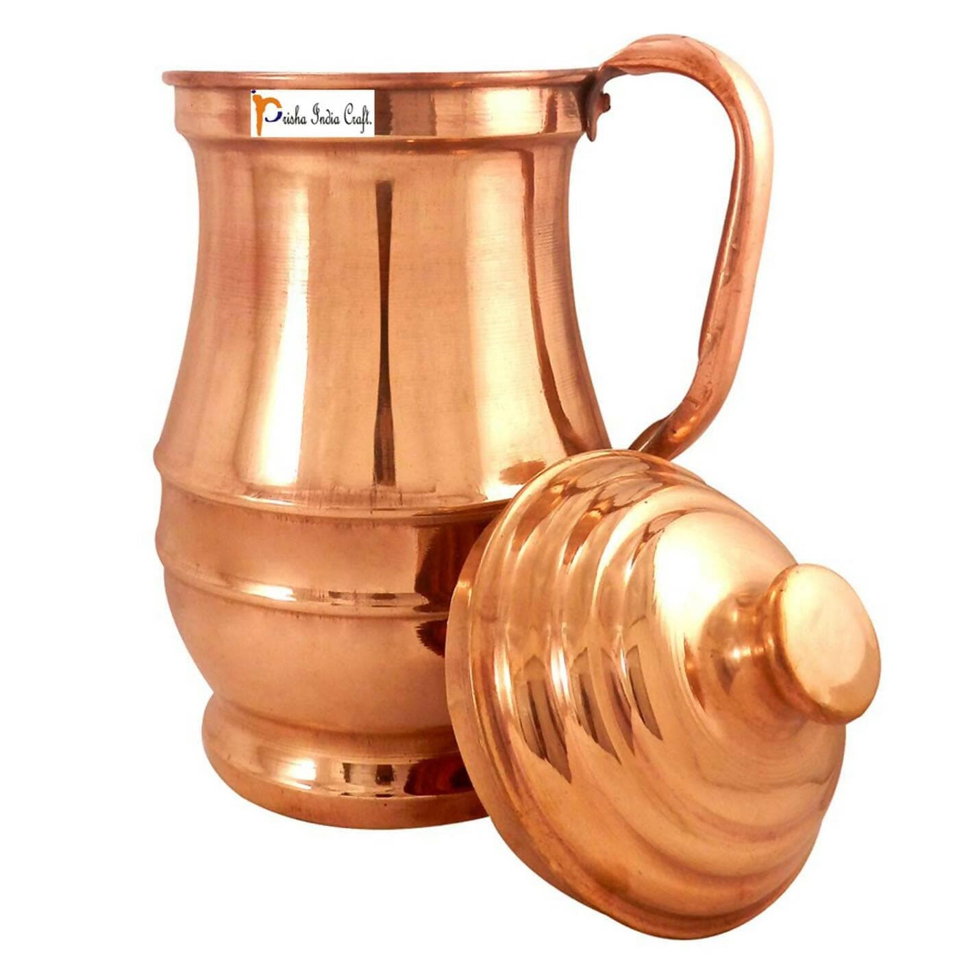 Prisha India Craft Handmade Copper Jug Pitcher, Serveware & Tableware, Good Health Benefits, Maharaja Jug with Lid,1300 ML - HalfPe