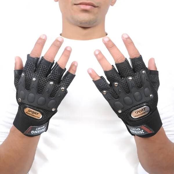 Gloves Military Rubber Hard Knuckle Gloves Fingerless Cycling Gloves (Black)  - HalfPe