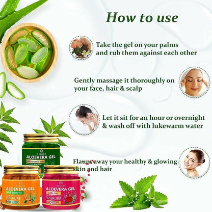 NEWISH Premium Rose Aloevera Gel, Turmeric Aloe Vera Face Gel And Neem Tulsi Facial Aloe Vera Gel Combo (Pack of 3 - 600 GM) - HalfPe