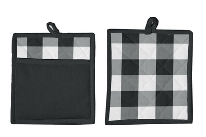 Lushomes pot holder, Buffalo Checks Kitchen Hot pot holder for kitchen, microwave accessories, microwave hand gloves (Pack of 2, Size 9 x 8) (Black) - HalfPe