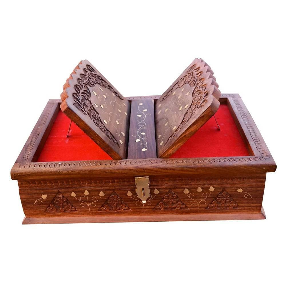 Santarms Wooden Quran Shareef Geeta Box Brown Holy Book Stand - HalfPe