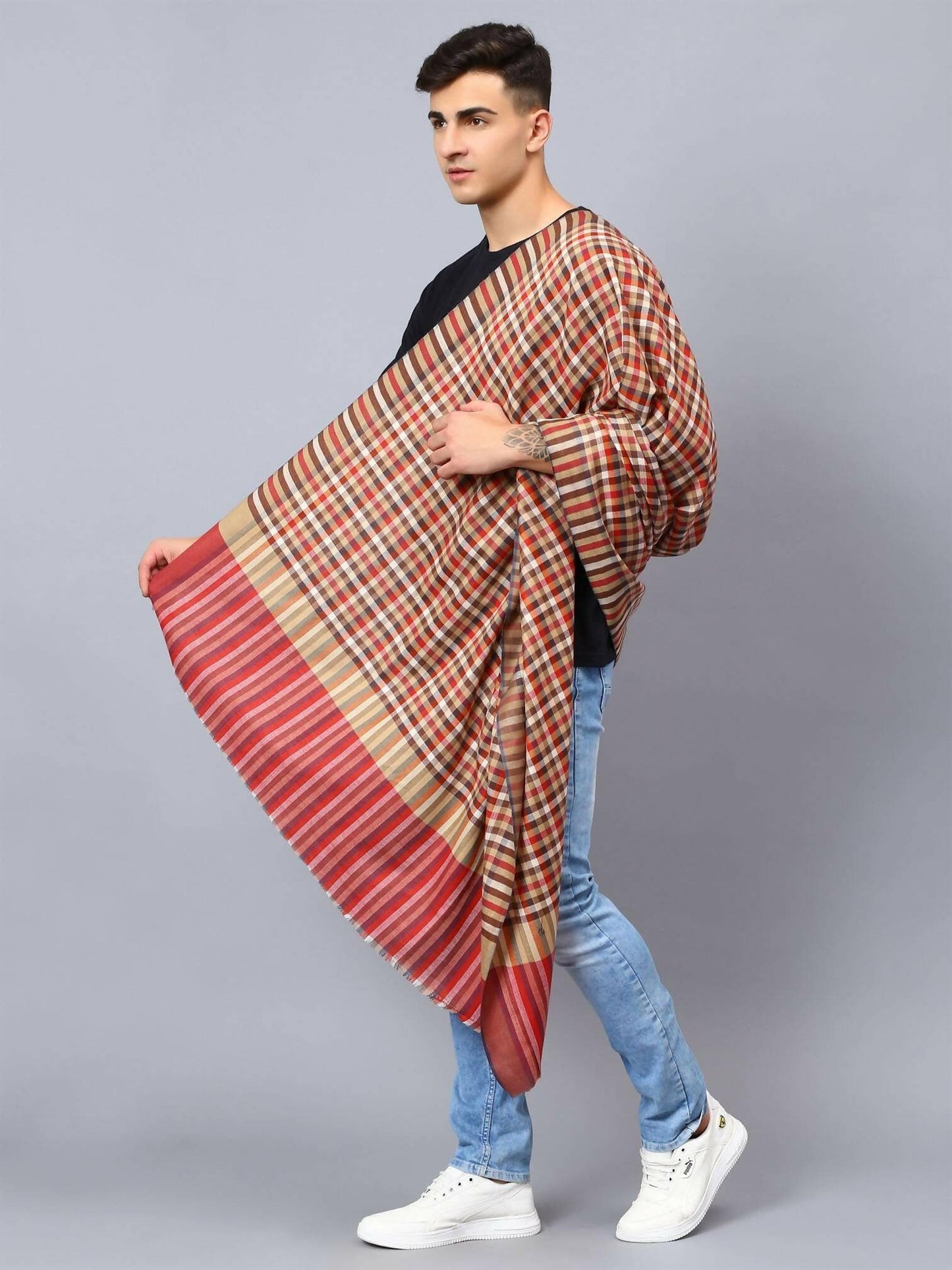 Designer Check Shawl For Men (Multicolour) - HalfPe