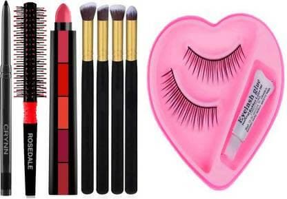 Crynn Rosedale Ultimate Kajal & Fantastic Fab Glam 5 Step Lipsticks & 4in1 Studio Glazed Makeup Brush & Professional Saoon Hair Brush - HalfPe