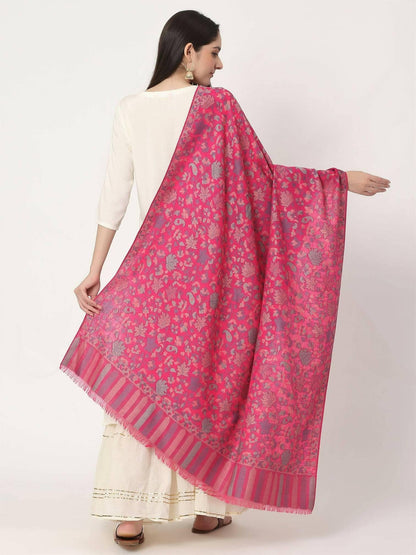 Magenta Fine Wool Kani Multiweave Shawl for women - HalfPe