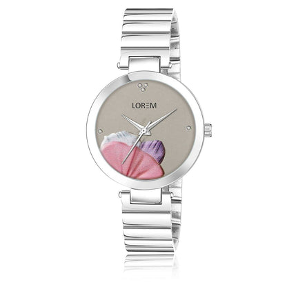 LOREM Grey Flower Designer Analog Watch For Women - HalfPe