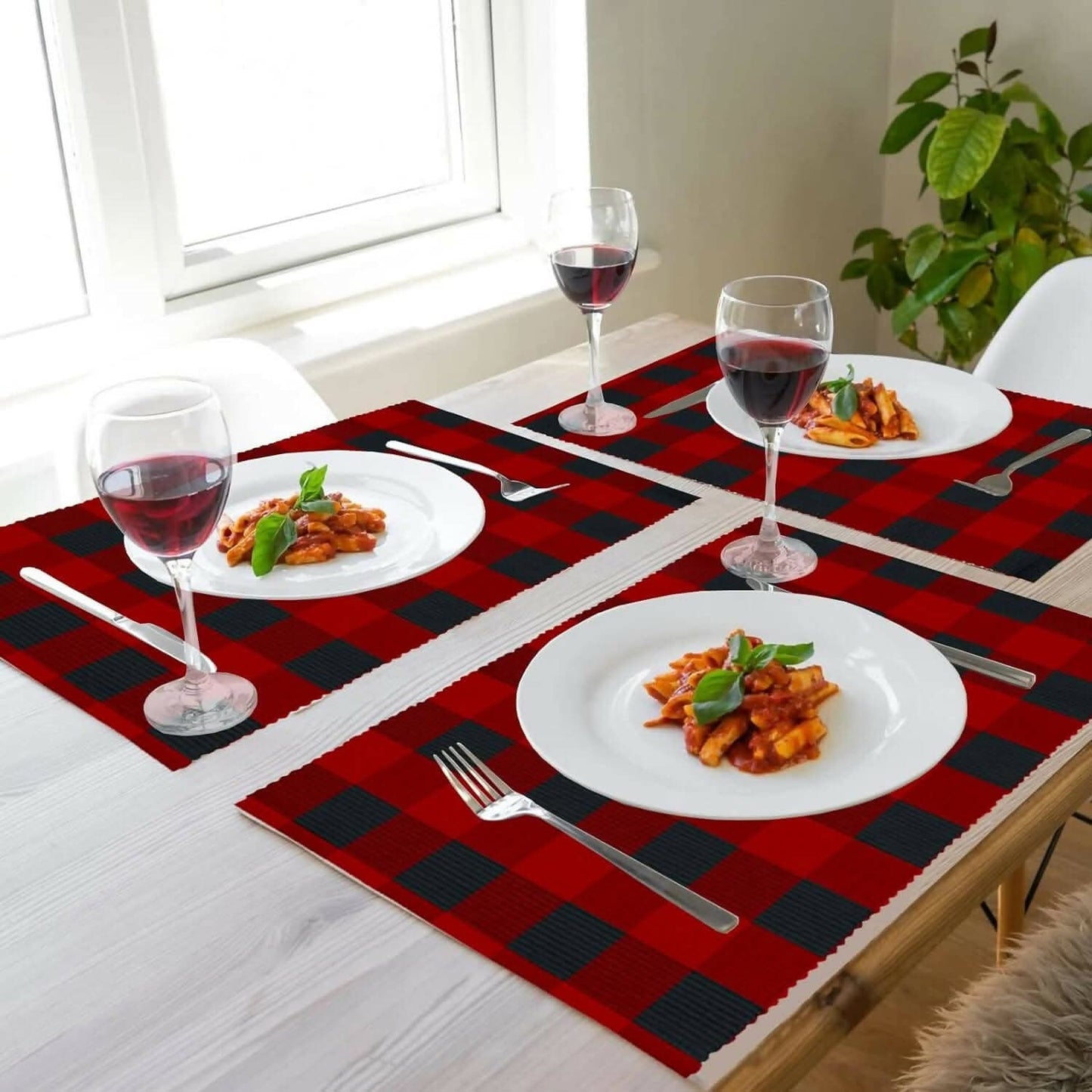 Lushomes Table Mat, Checks Design Dining Table Mat (Pack of 4, 13x18 Inches) - HalfPe