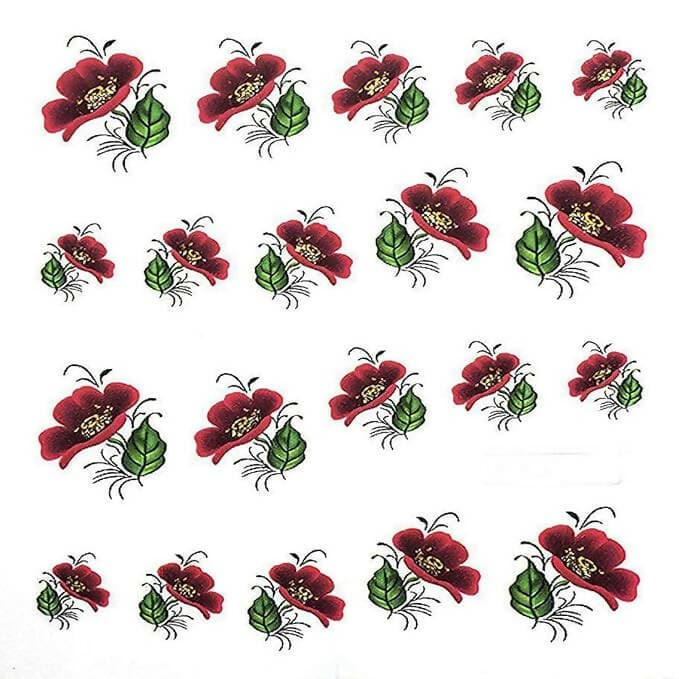 SENECIO Dark Red Poppy Floral Valentine Love Glitter Nail Art Manicure Decals Slide Water Transfer Stickers 1 Sheet - HalfPe