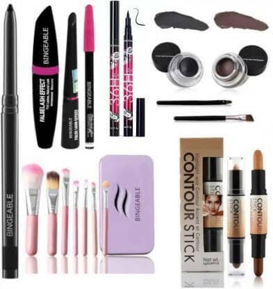 Bingeable Kajal& 3 In1 Waterproof Eyeliner, mascara, Kajal& 36H Eyeliner& 7 Pcs Brush(HK)& 2in1 Contour Stick& Black,Brown Gel Eyeliner - HalfPe