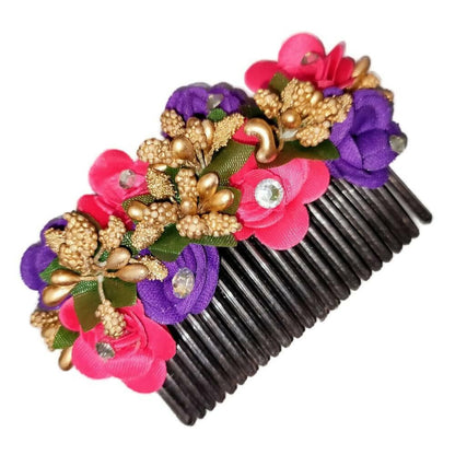 SENECIO Beautiful Mix N Match Colorful Bridal Tiara Floral Black Comb Head Crown Piece (pack of 2) - HalfPe