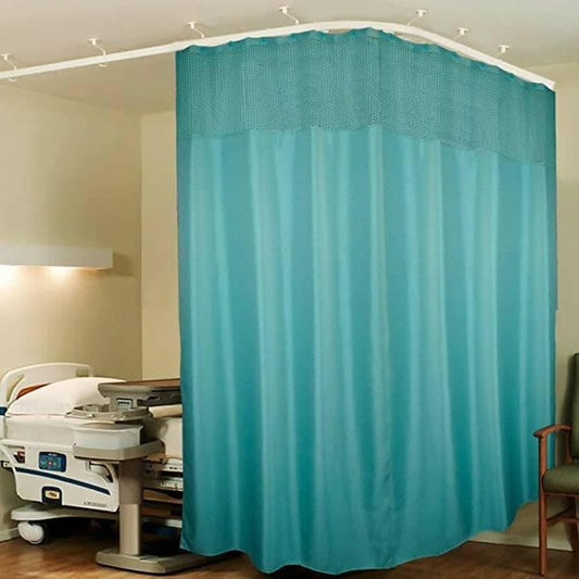 Hospital Partition Curtains, Clinic Curtains Size 15 FT W x 7 ft H, Channel Curtains with Net Fabric, 100% polyester 30 Rustfree Metal Eyelets 30 Plastic Hook, Dark Green, Zig Zag (15x7 FT) - HalfPe