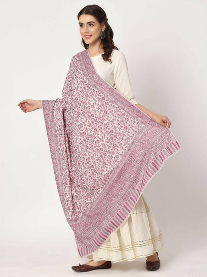 White Fine Wool Kani Shawl for women - HalfPe