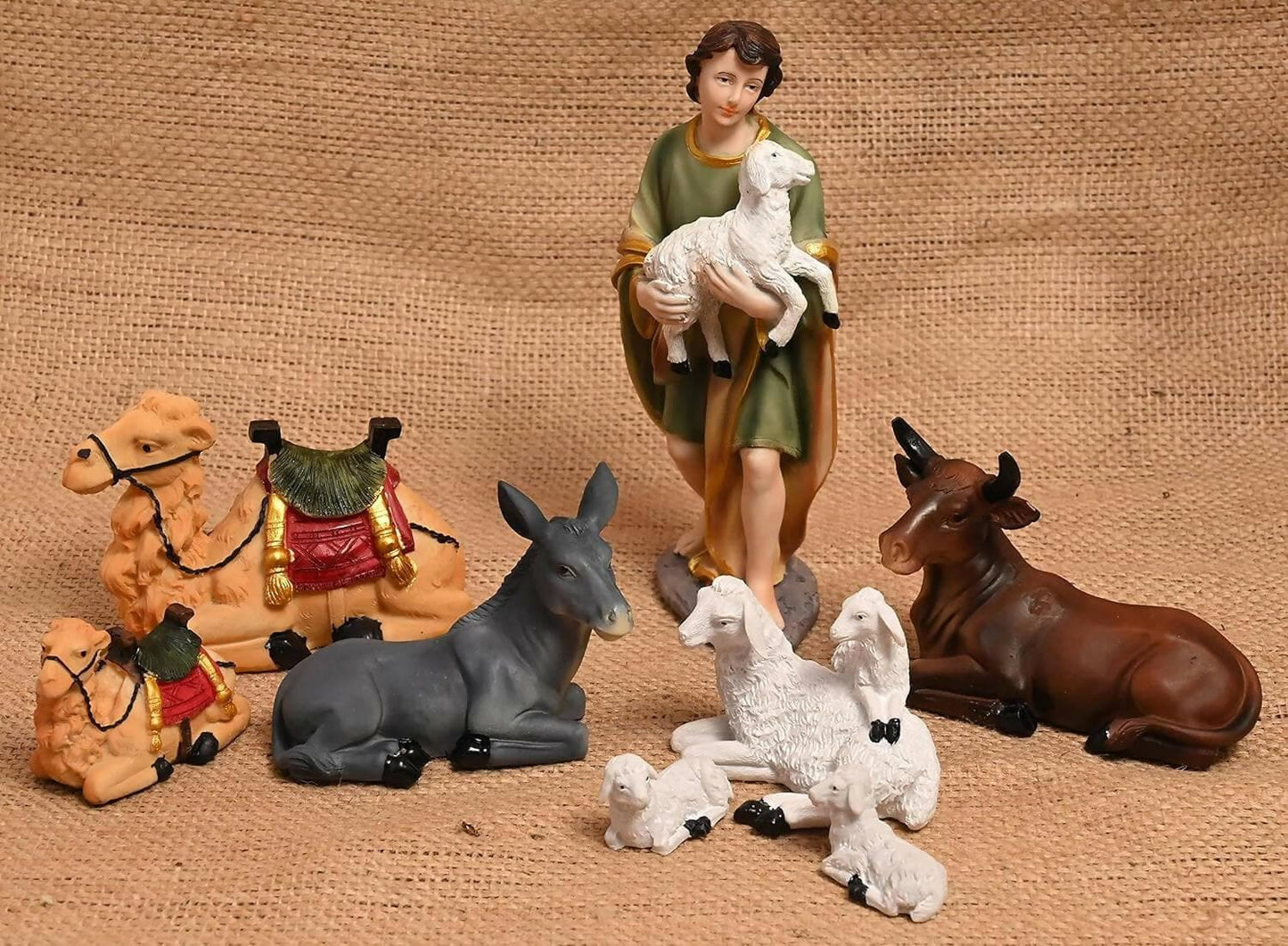 KariGhar Resin 7 Pcs Animals Set with The Shepherd for Christmas Nativity Scene, Crib Set Decoration,kudil Set, Various Other Decoration and Gifting, 8 Inch - HalfPe