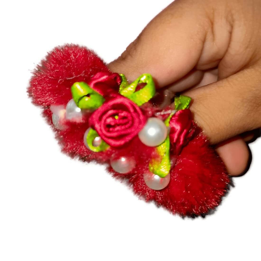 SENECIO Pearl With Lovely Rose Fluffy Fur Soft Multicolor Rubber Band Hair Tie Scrunchies (Set of 6 ) - HalfPe