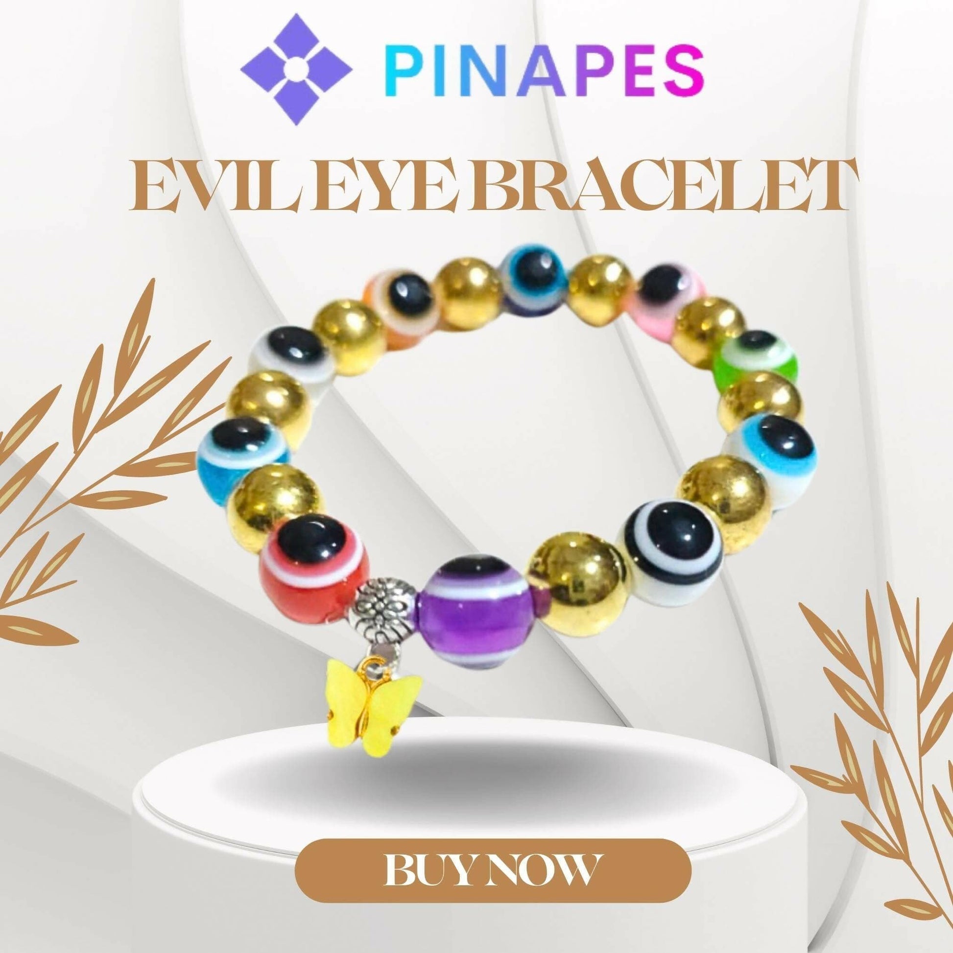 Pinapes yellow Butterfly Beads and Evil Eye Charm Bracelet A Must-Have for Fashionable and Superstitious Women (multi color) - HalfPe