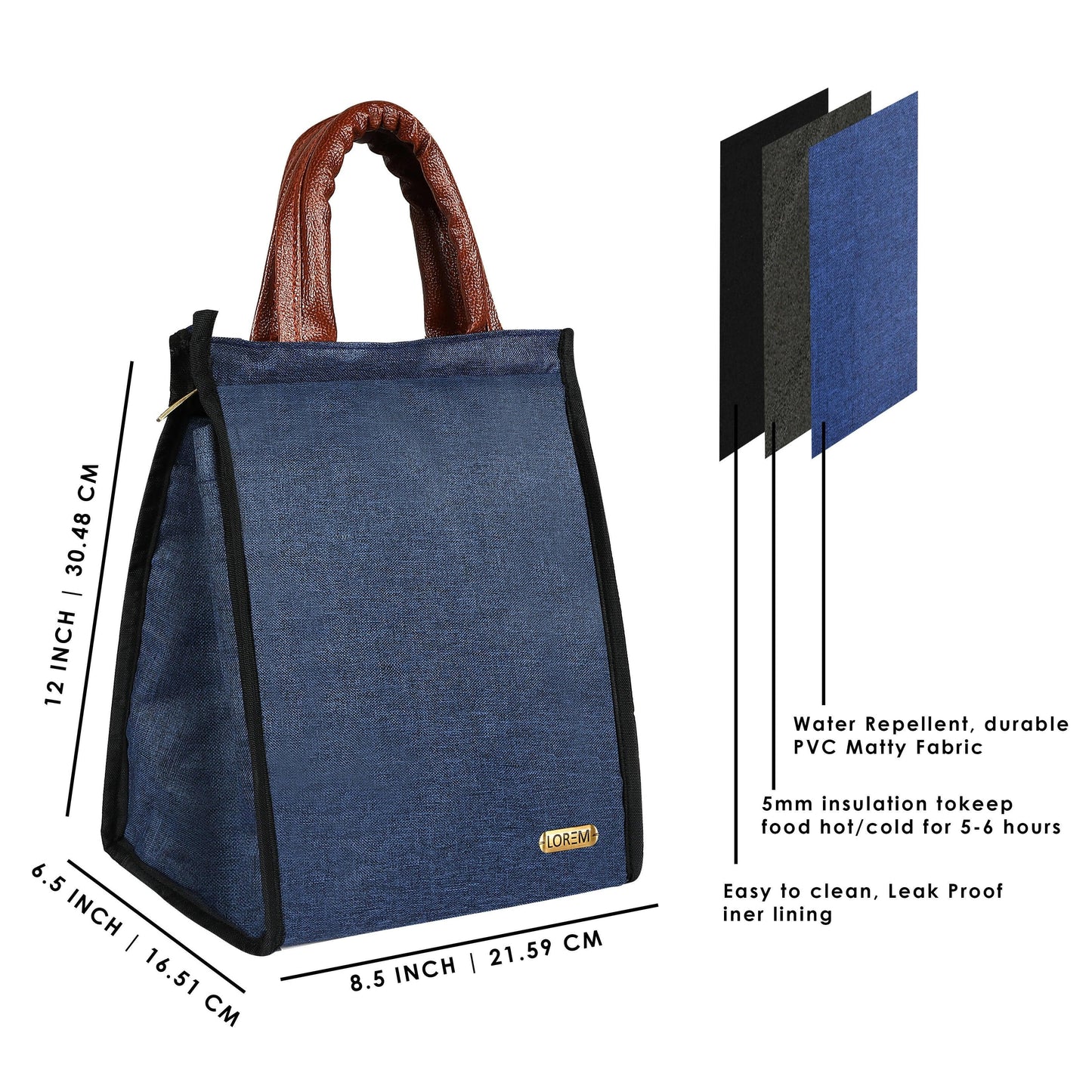 LOREM Linen Textured Insulated Tiffin Bag/Lunch Bag (Blue) - HalfPe