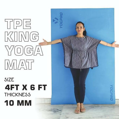 Yogpro TPE King Size Yoga Mat Premium Super Soft Anti Skid and non toxic 10 mm (4 x 6 Ft, Blue) - HalfPe