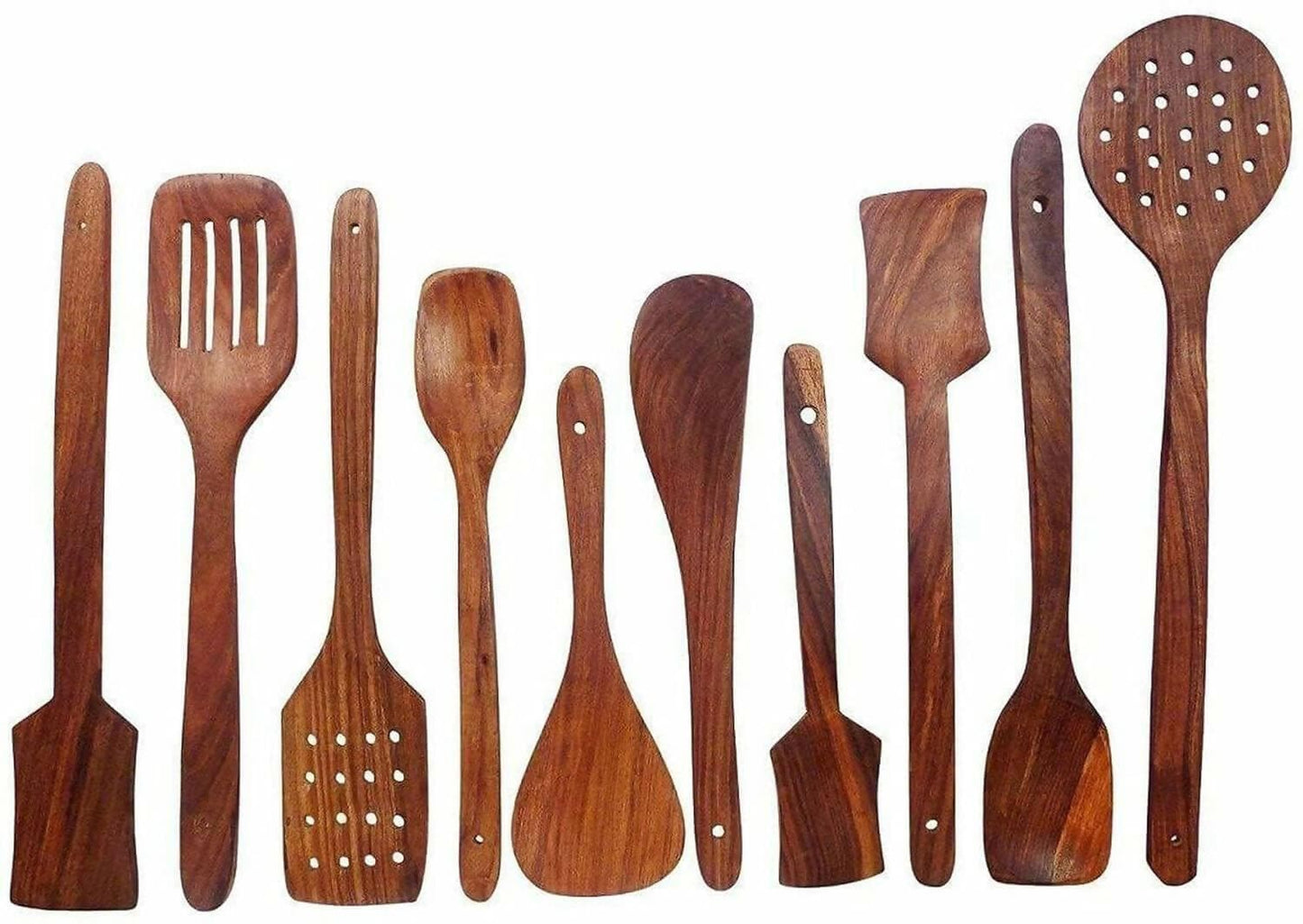 Wooden Spoons and Spatulas for Non-Stick Pans Wooden Cooking Spoons (Set of 10) - HalfPe