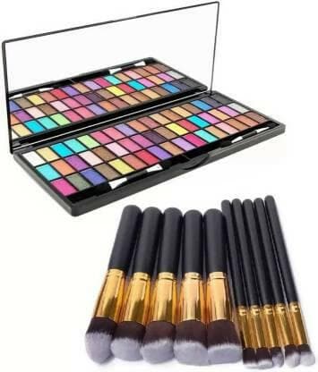 Bingeable 51 Color Professional Eye Shadow Palette& 10 in1 Makeup Brushes Multicolor (Pack of 2 Items,Black) - HalfPe