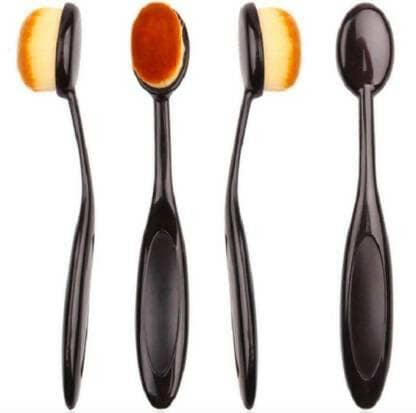 Bingeable 4Pcs Oval Professional Makeup Brushes Set Soft Synthetic Multi Purpose Makeup Brushes Set (PACK OF 4) (Gold\Multi color) (Pack of 1) - HalfPe