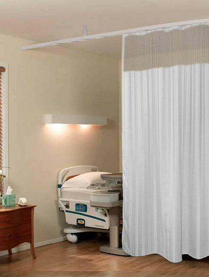 Hospital Partition Curtains, Clinic Curtains Size 4 FT W x 7 ft H, Channel Curtains with Net Fabric, 100% polyester 8 Rustfree Metal Eyelets 8 Plastic Hook, White, (4x7 FT) - HalfPe