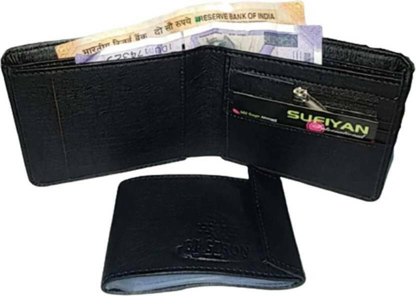 Men Casual Black Artificial Leather Wallet Regular Size (12 Card Slots) - HalfPe