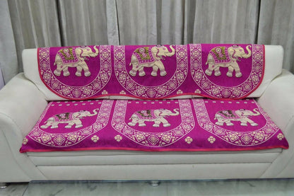 The Fresh Livery Cotton Acryllic Elephant Design Sofa Cover (5 Seater) - HalfPe