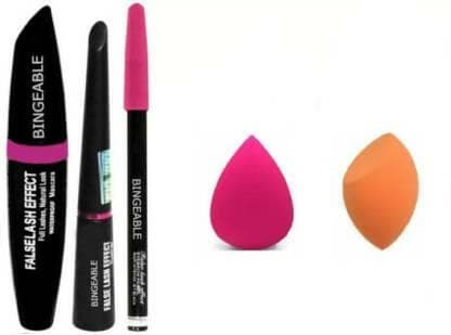 Bingeable 3in1 Beauty Eyeliner, Mascara, Eyebrow Pencil & 2 Pcs Blender Puff (3 Items in the set) - HalfPe