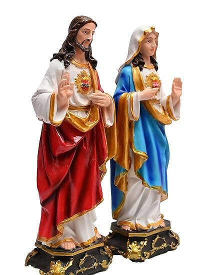 KariGhar Resin Sacred Heart of Jesus and Mother Mary Statue for Altar, Multicolor, 5 x 7 x 22 cm - HalfPe