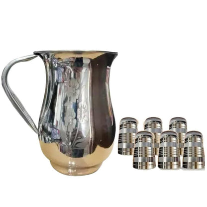 SHINI LIFESTYLE Stainless Steel Jug with Straight Glass Combo, Water Jug (7) - HalfPe