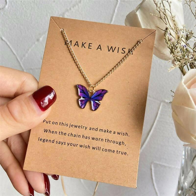 Pinapes Trendy Fashion Butterfly Make a Wish Card Fashion Necklace Chain for Women & Girls - HalfPe