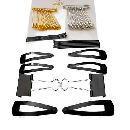 SENECIO 38PC SET SILVER GOLDEN SAFETY PINS JUDA BUN SNAP PIN SLIDER BOBBY PINS BINDER CLIP HAIR & SAREE DRAPPING PIN COMBO FOR GIRLS & WOMEN - HalfPe