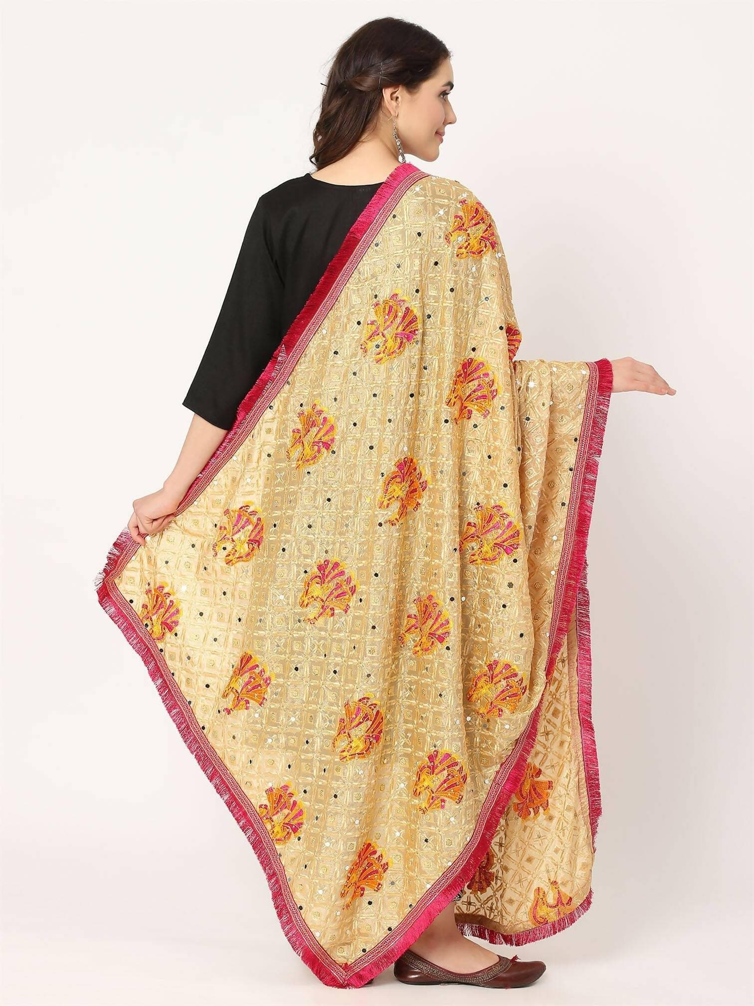 Doli Design Beige Colour Embroidery Phulkari With Mirror - HalfPe