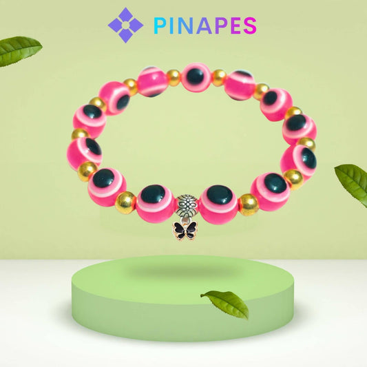 Pinapes Stunning Beaded Bracelet with Butterfly Pendent (Pink) - HalfPe