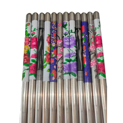 SENECIO SS Floral Geometric Printed Colorful Chopstick Hair Stick (12Pc) - HalfPe