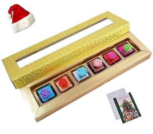 MANTOUSS Christmas Gift-Golden Designer Christmas Chocolate Box/Hamper+ Merry Cristmas Greeting Card+Santa Cap - HalfPe