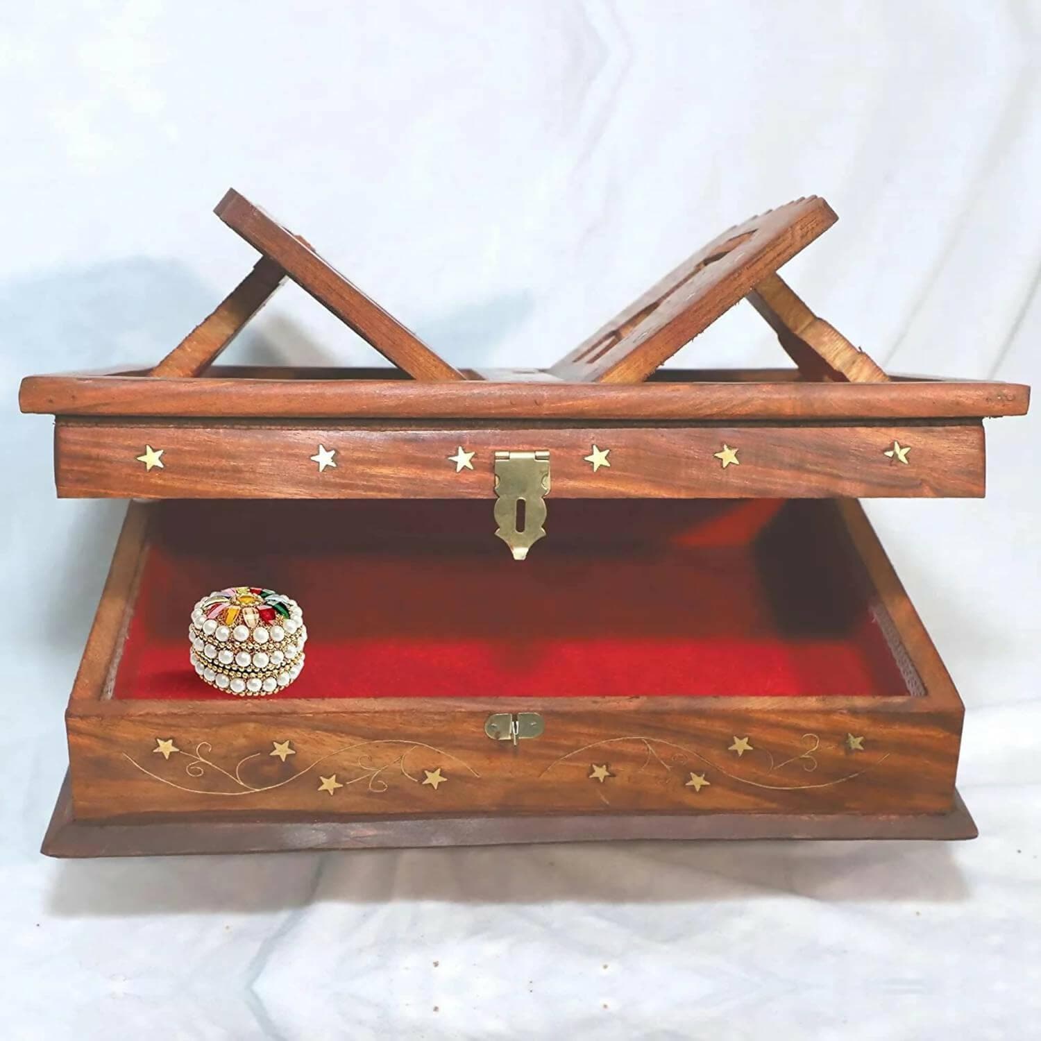 Santarms Handmade Wooden Holy Book Stand For Reading with Small quran box - HalfPe