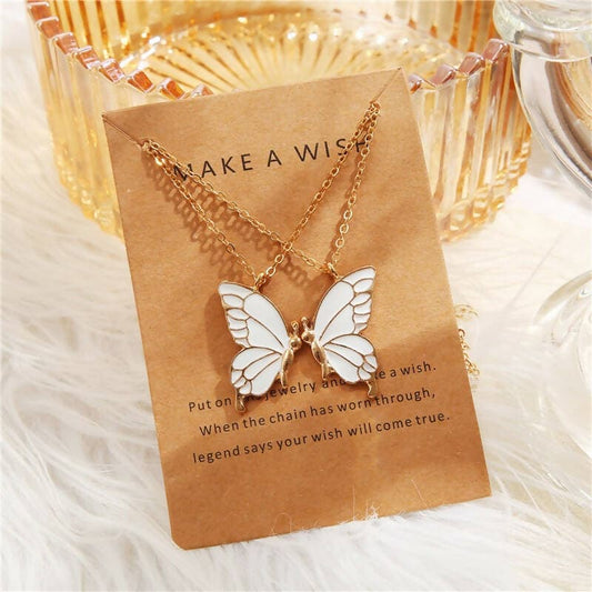 Pinapes Alloy Fashion Butterflies White Wing Friendship Necklace (Set of 2) - HalfPe