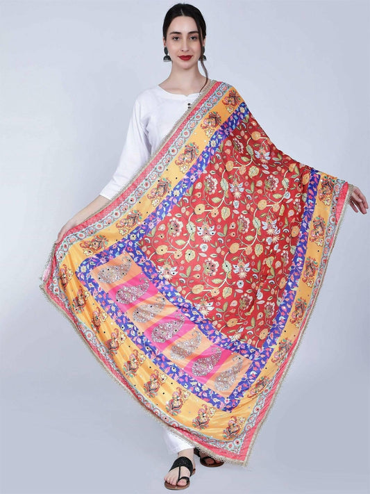 Chiffon Digital Multicolour Print Pakistani Dupatta with Mirror Work - HalfPe