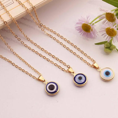 Pinapes Blue Turkish Evil Eye Pendant Chain Necklace for Women (Set of 30 - Sky & Dark Blue) - HalfPe