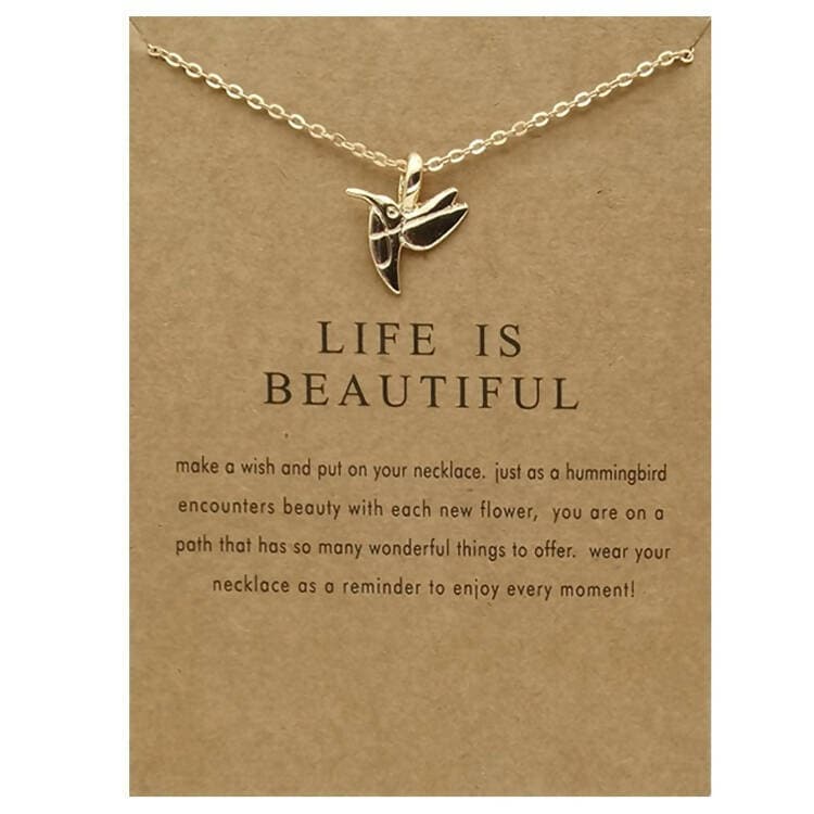 Pinapes Life Is Beautiful Charm Pendant Necklace with Wish Card for Women and Girls - HalfPe