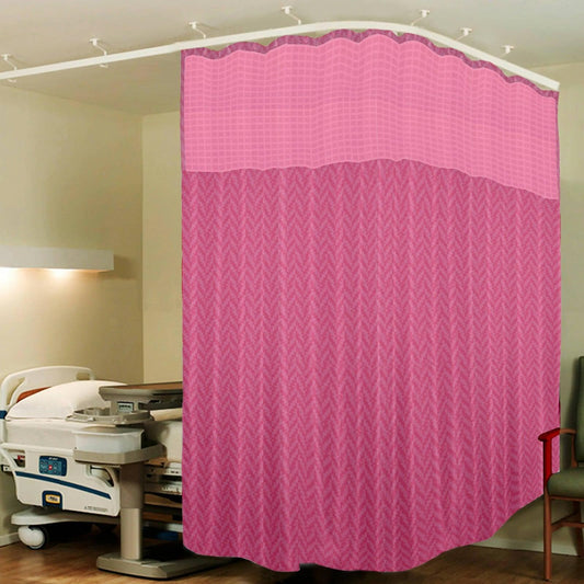 Hospital Partition Curtains, Clinic Curtains Size 10 FT W x 7 ft H, Channel Curtains with Net Fabric, 100% polyester 20 Rustfree Metal Eyelets 20 Plastic Hook, Pink, Zig Zag Design (10x7 FT) - HalfPe